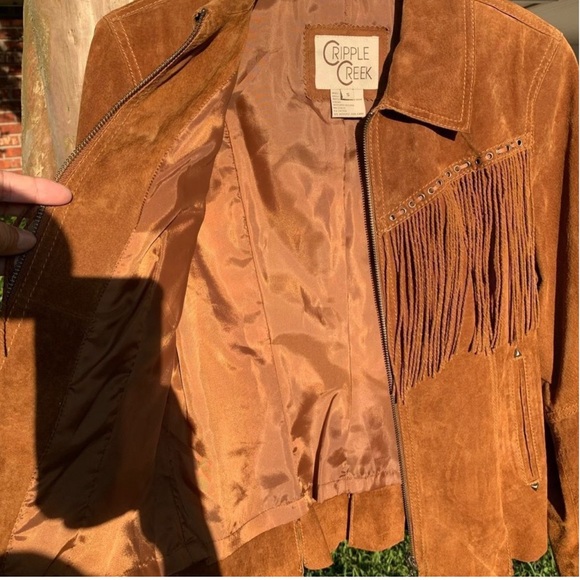 Cripple creek leather suede fringe western jacket leather lacing RTL $395 S VGUC - Picture 4 of 10
